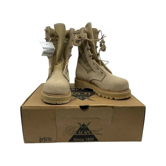 Thorogood Mens Combat Military Boots Desert Tan Leather Lace Up 3 Regular New - Picture 2 of 10